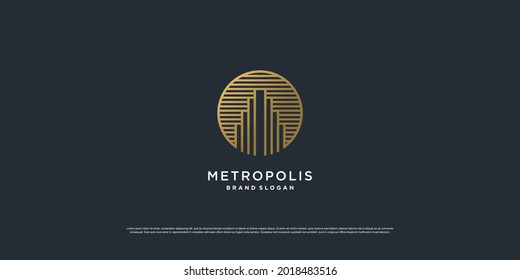 Real estate logo with golden circle line art style Premium Vector