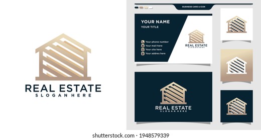 Real estate logo with golden line art style. Elegant home logo for business company and business card design. Premium Vector
