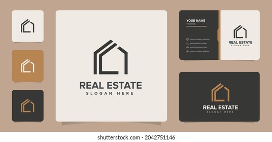 Real estate logo good for business property development, construction, real estate, home rental logo. with business card templete design