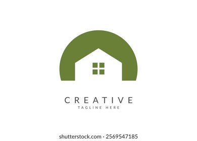 Real estate logo home icon around sun vector.