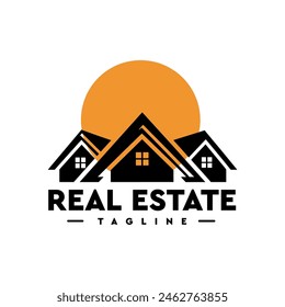 real estate logo ,house, property logo, real estate business logo, three roof house logo, sunset