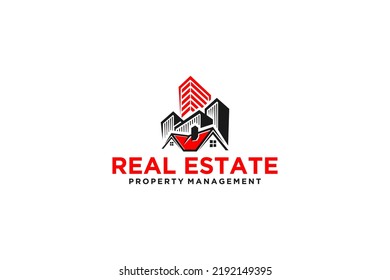 Real estate logo house skyscraper roof window  modern simple design silhouette city residence property icon building