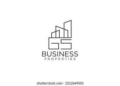 Real estate logo house skyscraper roof window line style G S initial letter building icon symbol