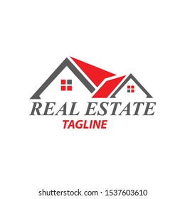 Real Estate Logo House Vector With Combination Color Red doors