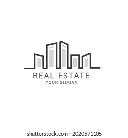 Real estate logo - houses, city, suitable for construction logo, realtor on the white background