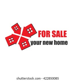 Real estate logo of houses group.Red logo of property and homes for sale. House icon, architecture picture on white