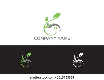Logo inmobiliario, icono con folletos verdes creativos