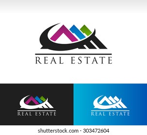 Real estate logo icon with swoosh graphic element