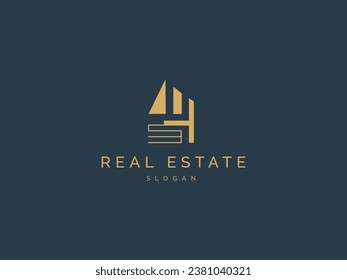 Real estate logo image simple and creative line art style. Construction Architecture Building concept. Business building House logo element vector template.