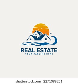 Real Estate Logo Image With Tree Bird And Sun