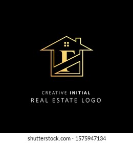 Real Estate Logo with initial letter f, design vector symbol building company template