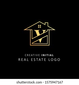 Real Estate Logo with initial letter v, design vector symbol building company template