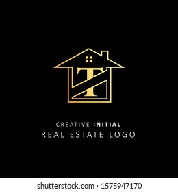 Real Estate Logo with initial letter t, design vector symbol building company template