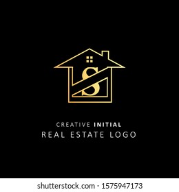 Real Estate Logo with initial letter s, design vector symbol building company template
