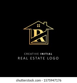 Real Estate Logo with initial letter r, design vector symbol building company template