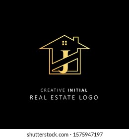 Real Estate Logo with initial letter j, design vector symbol building company template