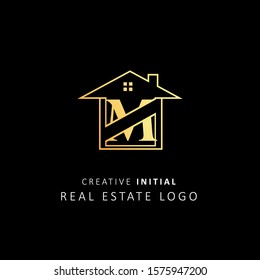 Real Estate Logo with initial letter m, design vector symbol building company template