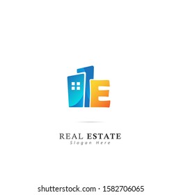 Real estate logo with initial letter E, design vector illustration symbol of real estate