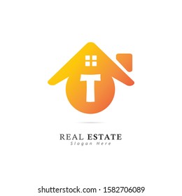 Real estate logo with initial letter T, design vector illustration symbol of real estate