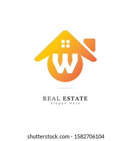Real estate logo with initial letter W, design vector illustration symbol of real estate