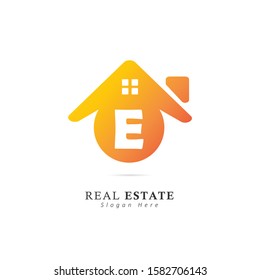 Real estate logo with initial letter E, design vector illustration symbol of real estate