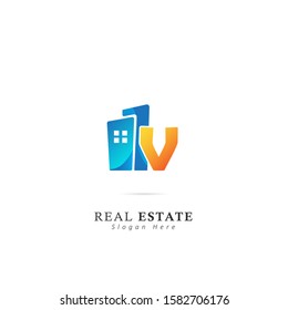 Real estate logo with initial letter V, design vector illustration symbol of real estate