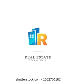Real estate logo with initial letter R, design vector illustration symbol of real estate