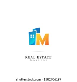 Real estate logo with initial letter M, design vector illustration symbol of real estate