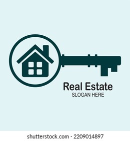 Real estate logo, key, house, house, vector logo design elements.