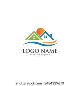 Real estate logo, lake logo design template