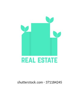 real estate logo with leafs. concept of luxury, hostel, factory, urban mansion, elite residence, visual identity. isolated on white background. flat style trend modern brand design vector illustration