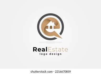 Real Estate Logo, letter E, home and chat bubble combination, suitable for Architecture Building apps logo design