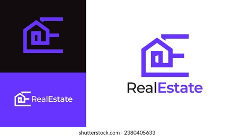 Real estate logo in letter E vector. Letter E home reality creative business logo vector