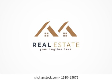 Real Estate Logo, letter M from negative space of house icon, Construction Architecture Building Logo Design Template Element, vector Illustration