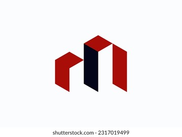 real estate logo letter M with graph bar visualism