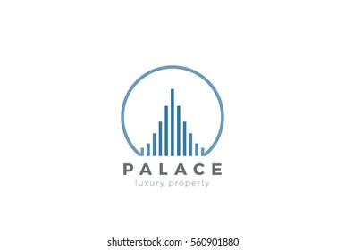 Real Estate Logo Luxury design Skyscrapers vector template Linear style.
Realty Construction circle Logotype concept icon
