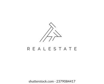 Logo inmobiliario moderna y simple plantilla vectorial. El símbolo Linear Style House se puede usar para la empresa, la propiedad, la construcción. Elemento de diseño del logotipo de construcción empresarial sobre fondo blanco.