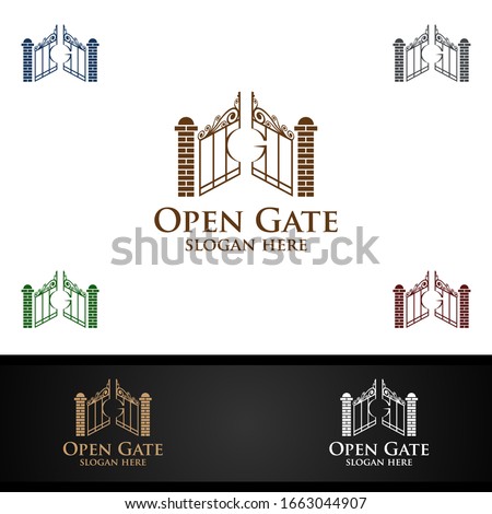 Real estate Logo with Open Gate Property and Home shape 
