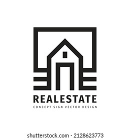 Real estate logo. Property management icon. Building construction house concept sign design. Vector illustration. 