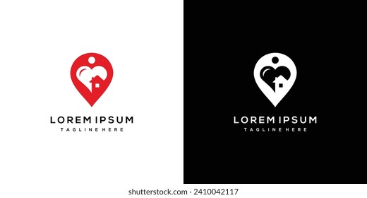 Real estate logo. Realty place marker house pin sign concept. Home love symbol. Home GPS location point icon.