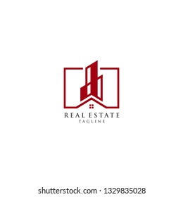 real estate logo in red and inside a rectangle