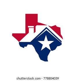 Real estate logo, roof top inside Texas map design template vector illustration