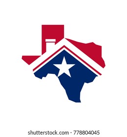 Real estate logo, roof top inside Texas map design template vector illustration