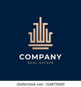 Conjunto de logotipos inmobiliarios. Colección de logotipos de casas creativas con concepto de oro para construcción, arquitectura, casa, apartamento, elemento de logotipo de hoteles