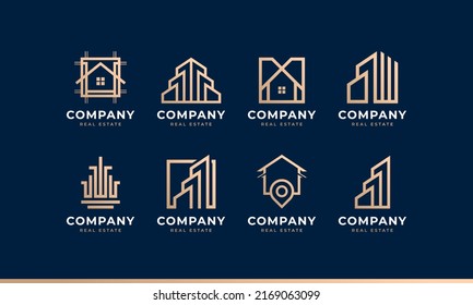 Logo-Set für Immobilien. Sammlung von Logos des Kreativhauses mit goldenem Konzept für Gebäude, Architektur, Haus, Wohnung, Hotel-Logo-Element