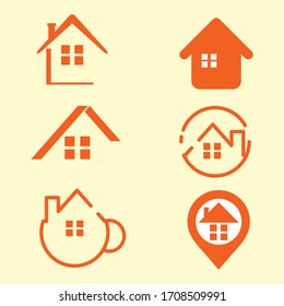 real estate logo set orange, creative house logo collections, premium vector illustration