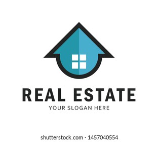 Real Estate Logo With Simple Blue Color Home Icon