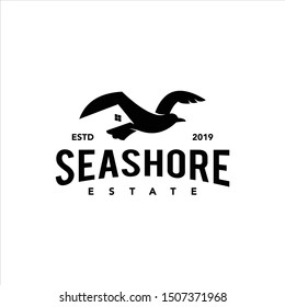 real estate logo simple classic black retro company with seagull bird vector template