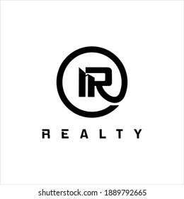 real estate logo simple line house icon with initial letter R design template idea