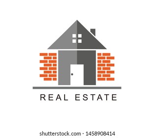 Real Estate Logo With Simple Wall and Home Icon